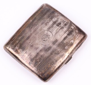 An engraved silver cigarette case Birmingham 1925 by William Reale, 75 grams 