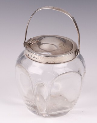 An Edwardian cut glass and silver mounted patented marmalade jar no.17361, London 1906 by Hewkin & Heath 9cm h 