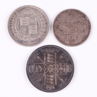 An 1887 Victoria Jubilee double Florin EF S.3923 together with an 1887 Halfcrown F S.1887 (polished) and an 1887 Florin S.3925