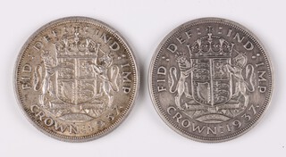 Two George VI silver crowns dated 1937, arms and supporters, EF.