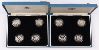 A 1999-2003 silver proof 4 coin pound set together with a ditto Piedfort example, all cased with COAs