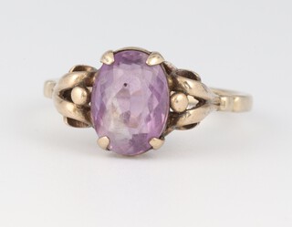 A gold testing as 9ct ring set an amethyst, size N 3.7, grams 