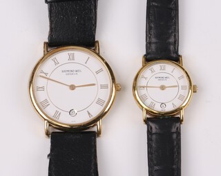 Raymond Weil, a gentleman's quartz wristwatch with white dial, Roman numerals, case numbered 9124-2 A494481 together with a lady's matching wristwatch numbered 10M 9923  