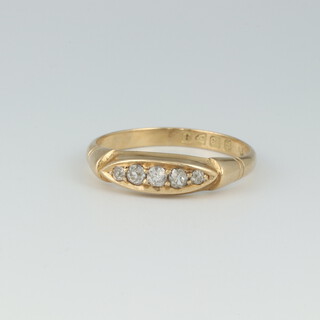 A 18ct gold 5 stone old cut diamond ring, approx. 0.2ct, size P 1/2, 3.1 grams