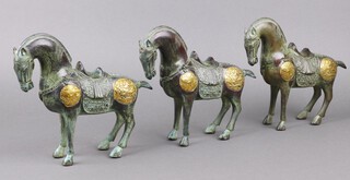 Three 20th Century Japanese bronze figures of standing horses 21cm h x 24cm w