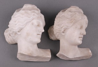 After the antique, a pair of 19th Century carved marble portrait busts of ladies heads 17cm h x 10cm w 
