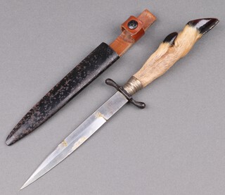 A German double bladed hunting dagger with 16cm blade, the grip formed from a stags slot 