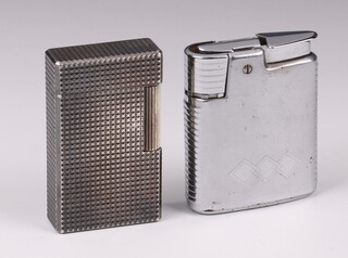 A Dupont silver plated gas lighter no.Z5BL9  5cm h x 4cm w x 1cm d and a Ronson lighter 