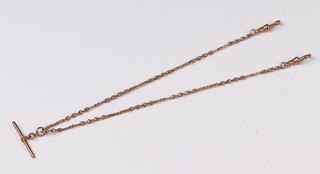 A gold testing as 9ct watch chain with T-bar by Edward Whitehouse & Sons, 8.7g