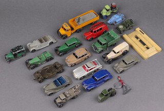 Dinky Toys, a pre-war open chassis green and black Daimler 30C together with a quantity of post-war 1946-47 chassis vehicles and later 