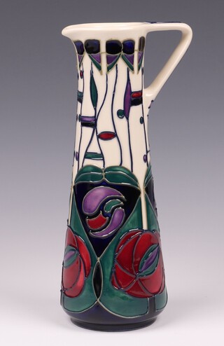 A Moorcroft Tribute to Charles Rennie Mackintosh pattern jug designed by Rachel Bishop, impressed Moorcroft and dated '95, 24cm 
