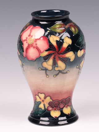A Moorcroft  trial piece Oberon pattern vase of waisted form, designed by Rachel Bishop, circa 1993, the base marked Moorcroft trial 16cm 
