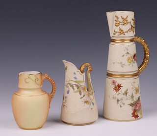 A Victorian Royal Worcester blush ivory vase of waisted form, base marked 1047, purple Royal Worcester mark and 4 dots, 21cm, a  shaped jug 1548 12cm (chipped) and 1 other 1914 10cm  