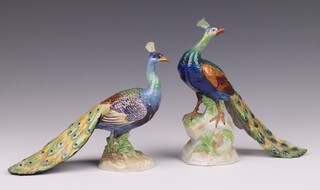 A pair of Dresden figures of peacocks 14cm 