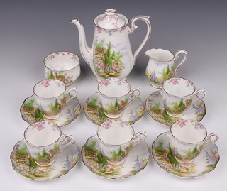 A 15 piece Royal Albert Kentish Rockery pattern coffee service comprising coffee pot, sugar bowl, cream jug, 6 cups and 6 saucers 
