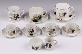 Ten items of 1920's nursery tea ware decorated Felix, possibly by Grindley or Kinnerton, comprising 2 cups, 2 saucers, mug, milk jug, sugar bowl and 4 smaller cups and 4 saucers 