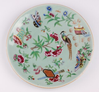 A 19th Century famille vert porcelain plate decorated birds, the base with seal mark 26cm  