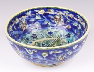 A Jerusalem Pottery blue glazed and mottle decorated bowl 23cm 