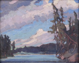 Ethel Luella Curry (Canadian, 1902-2000), "Eastlake North Haliburton County", oil on board, signed recto, titled and dated July 1932 verso, 20cm x 25cm, within a painted wood frame. Note: Ethel Curry was a Canadian painter, printmaker, potter, and educator. Born in Irondale, Haliburton County, Ontario, in 1902, she studied at the Ontario College of Art beginning in 1924, where she learned from and worked alongside members of the Group of Seven, including Arthur Lismer and J.E.H. MacDonald. While in Toronto, Curry formed a lifelong friendship with fellow artist Doris McCarthy; the two met as students in the 1920s and later both taught in Toronto high schools. Curry spent much of her professional life as an instructor at Northern Vocational School before retiring in 1965 and returning to Haliburton, where she remained active in the local art community until her death in 2000. References: Robert Popple, "Northern Belle: The Life Story of Haliburton's Ethel Curry, Including Her Connections to the Group of Seven" (RTP Publications, Haliburton, Ontario, 2003).	