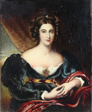 After Sir Thomas Lawrence (1769-1830), Portrait of Sarah Garay Copley (nee Brunsden), Lady Lyndhurst, 19th century oil on board, 20cm x 17cm, within a gilt composition frame.