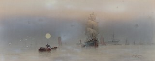 Garman Morris (British, 1860-1935), Evening on the Medway, watercolour with gouache, signed and titled, 28cm x 70cm, within a gilt frame.
