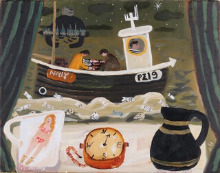 Alan Furneaux (British, b.1953), Moonlit View over the Mount with Penzance Fishing Boat, oil on canvas, signed recto, inscribed verso, 36cm x 46cm, within a painted wood frame.		