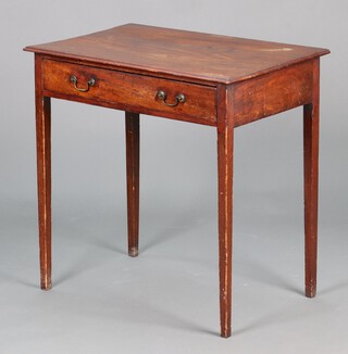 An 18th Century bleached mahogany side table fitted a frieze drawer with brass swan neck drop handles, raised on square tapered supports 73cm h x 74cm w x 48cm d 