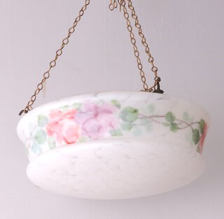 A 1930's opaque glass and floral patterned light shade 36cm diam. 