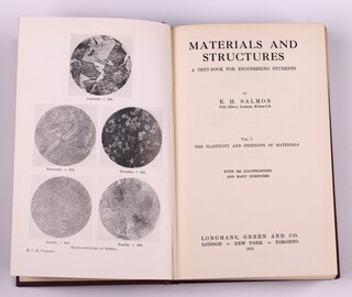 SALMON, E. H.  Materials and Structures.  London: Longmans, Green and Co 1931.   8vo, 638pp.  Original maroon cloth with gilt lettered spine.  Minor rubbing to covers and edges of spine.   Signed B.N. Wallis