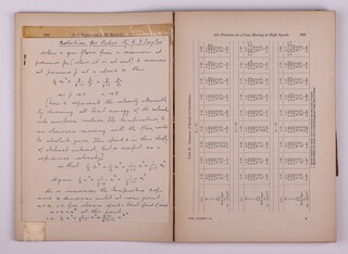 Proceedings of The Royal Society, Series A. Vol. 139. No. A 838, February 1, 1933. 4to, 474pp. A booklet with written calculation to reverse titled "Notations for Paper" by G I Taylor relating to a chapter titled "Air Pressure on a Cone Moving at High Speeds". Loose covers 
