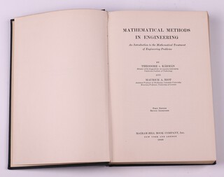 KARMAN. Theodore V and BIOT, Maurice A.  Mathematical Methods in Engineering.  New York and London: McGraw-Hill Book Company, Inc. 1940.   8vo, 505pp.   Original black cloth, gilt lettered spine.  Minor rubbing to corners and edges of spine.  First Edition, Second Impression.  Initialled B.N.W. 1940.   Handwritten pencil notes with diagram to the back page 