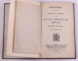 Aeronautics Technical Reports of the Advisory Committee For Aeronautics for the Year 1910-11. London Darling And Son 1911, 8vo, 134pp., bound in blue cloth with gilt lettering, fading to spine and cover, rubbing to corners and edges of spine, photographs, fold out plated throughout
