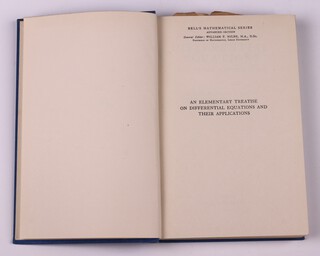 PIAGGIO, H. T. H.  Differential Equations - An Elementary Treatise on Differential Equations and Their Applications. London: Bell 1942   8vo 259pp.  Original blue cloth, gilt lettered spine.  Notepaper with pencilled triangles to page 47.   Minor rubbing to corners and edges of spine.  Signed B.N. Wallis