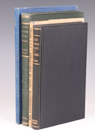 4 vols.  Engineering volumes to include Pippard, A.J.S. The Experimental Study of Structures 1947, 8vo, 114pp. blue cloth, white lettering with dust cover, marked B.N. Wallis From the author 1947 to endpaper.   Hunsaker Engineering Applications of Fluid Mechanics 1947, 8vo, 494pp. green cloth, gilt lettering,  initialled B.N.W. to endpaper.   Churchill Modern Operation of Mathematics in Engineering 1944, 8vo, 306pp. black cloth, gilt lettering, signed B.N. Wallis to endpaper and Fairhurst Arch Design Simplified 1945, 8vo, 61pp blue cloth, gilt lettering, initialled B.N.W 1946 to endpaper