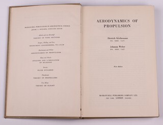 KUCHEMANN and WEBER, Aerodynamics of Propulsion.  London: McGraw-Hill 1953, 8vo, 340pp, cream cloth, gilt lettering, initialled B.N.W to endpapers