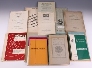 A large quantity of post-war pamphlets and booklets, mainly civilian subjects and interests of Sir Barnes Wallis, pertaining to a variety of subjects from The Royal Society including engineering and economic process, reports on secondary education, annual reports, engineering and youth etc.  Several initialled B.N.W or signed B.N. Wallis, one The Engineer in Society with written bookmark "See especially "Containerization" on p.7 & top of p.8 B.N.W" 