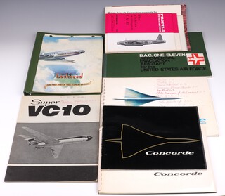 A selection of aircraft brochures, many with notes handwritten by Wallis to include brochures on Concorde, Vickers Wellington One and Two, Vickers Vanguard, Super VC10, B.A.C 111 etc