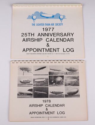 A pair of airship calendars from 1977 and 1978 full of diary events from the personal life of Sir Barnes Wallis