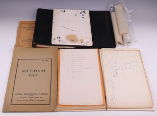 A collection of Barnes Wallis' paper stationery to include writing pads, sketch pads, graft pads, tracing paper, a piece of blotting paper with stains and signed B.N. Wallis, together with a couple of pages of formula related to commercial aircraft