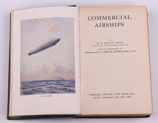 PRATT H. B., Commercial Airships. London: Nelson 1920, 8vo, 235pp, Original blue cloth with gilt lettered spine, fading to spine and cover, rubbing to corners and edges of spine.  Endpaper with dedication "With the author's compliment H B Pratt 11/11/20", endpaper also signed B.N. Wallis.   Sir Barnes Wallis and H B Pratt worked together as young engineers on the R9 airship in 1914 