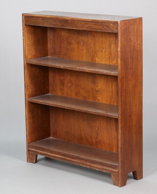 A 1930's oak and plywood open bookcase fitted 2 fixed shelves 112cm h x 91cm w x 24cm d 