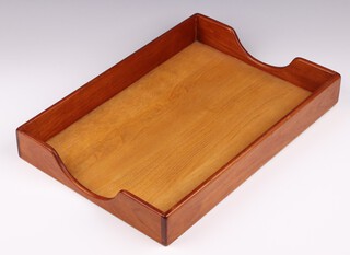 A rectangular ply and mahogany desk in-tray 5cm x 39cm x 27cm