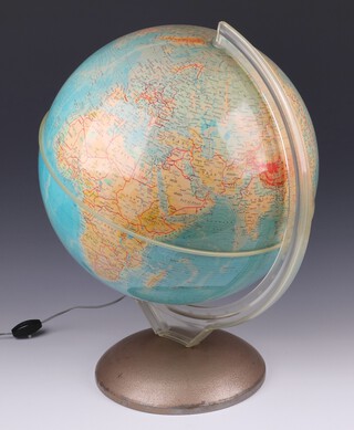 A large 1966 Illumina electric desk globe by Purnell and Sons London, raised on a domed metal base, 56cm h
