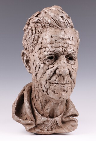 Dr Alexander R. Graham, Bust Portrait of Barnes Wallis, painted resin, 1966, 40cm h x 21cm w x26cm d . Provenance: Sir Barnes Wallis thence by descent. Note. Dr Alexander Graham R.M.S., M.B., Ch.B., D.P.H., Barrister-at-Law, served as Medical Officer of Health for Lancaster and later for the Borough of Mitcham. A close friend of Wallis, he was also an accomplished portrait painter and sculptor. Graham took up the study of sculpture later in life at Wimbledon School of Art, exhibiting at the Royal Academy in 1963 and frequently with the Society of Portrait Sculptors. He was elected a member of the Society in 1966 and served as its Honorary Secretary from 1968 until 1980. Following Graham's death in 1986, his widow, Marjorie, presented another cast of the present work to the National Aerospace Library at Farnborough. A photograph of Wallis standing beside the sculpture was likely taken to commemorate its presentation to the Library.