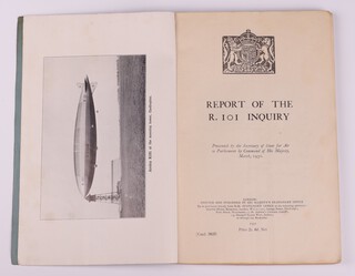 Report of the R.101 Inquiry booklet, London His Majesty's Stationery Office 1931, paper bound booklet, 122pp, the cover signed B.N. Wallis.  With Wallis' multiple critical marginal notes throughout. 
