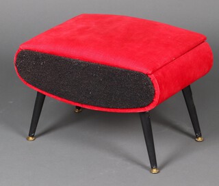 A 1960's Sherborne,  Pandora design stool with red corduroy material 36cm h x 56cm w x 38cm d 