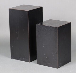 An ebonised display pedestal 65cm h x 30cm w x 30cm d and 1 other 50cm h x 30cm w x 30cm d 