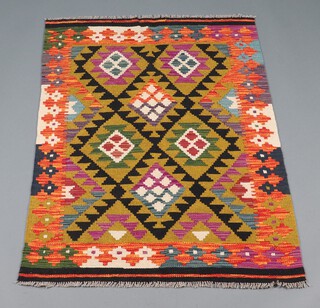 A green and black ground Maimana Kilim rug with diamond design to the centre 141cm x 96cm 