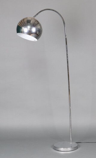 A mid-century chrome, Arco style floor lamp, raised on a circular base 160cm 