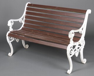 A Victorian style cast aluminium and slatted hardwood garden bench 83cm h x 126cm w x 48cm d 